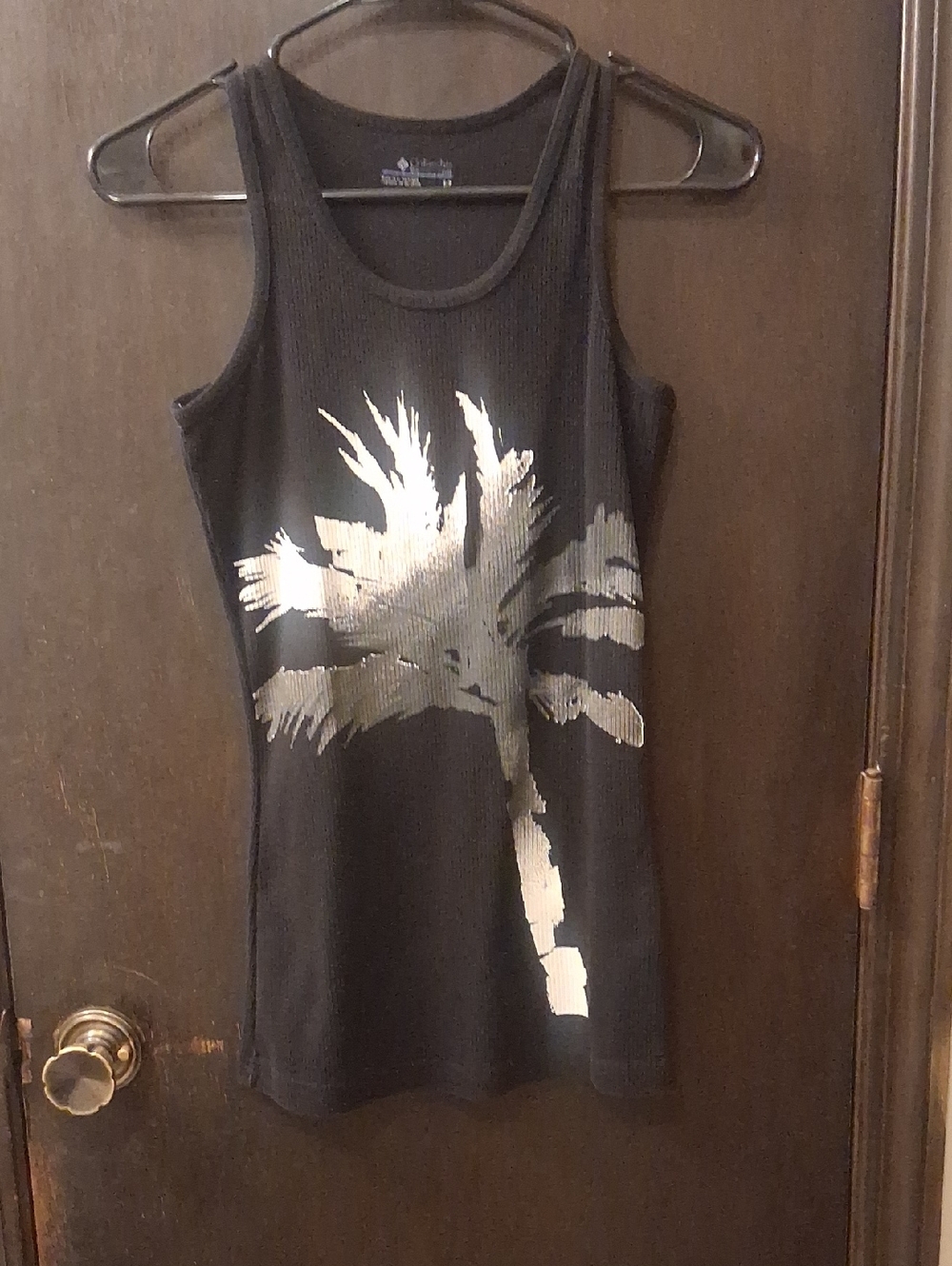 Columbia Black Ribbed Tank with Silver Logo and White Accent
